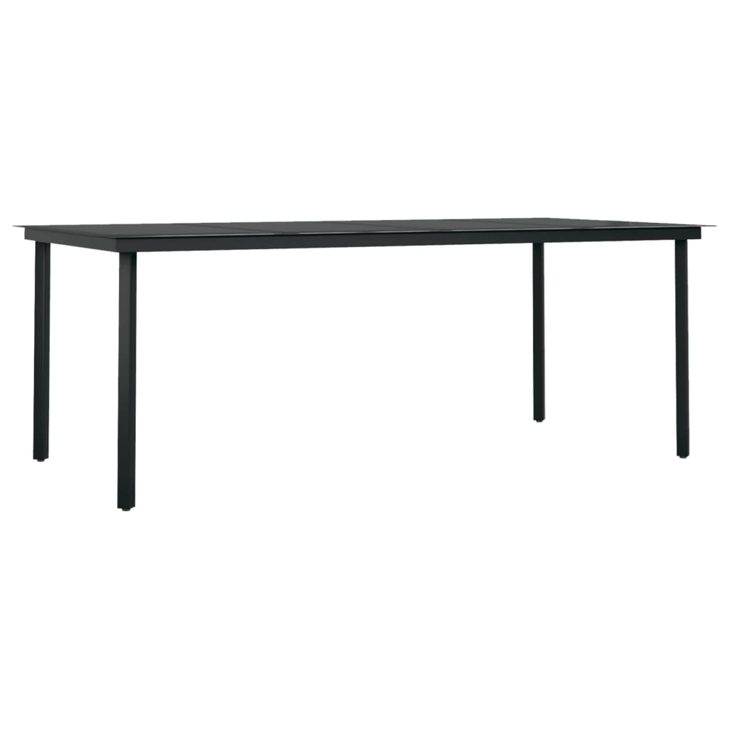 vidaXL طاولة سفرة حديقة أسود 200×100×74 سم فولاذ وزجاج