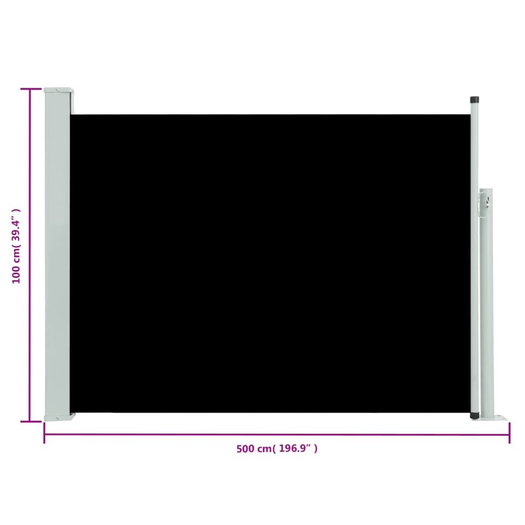vidaXL مظلة فناء جانبية قابلة للسحب 100×500 سم أسود
