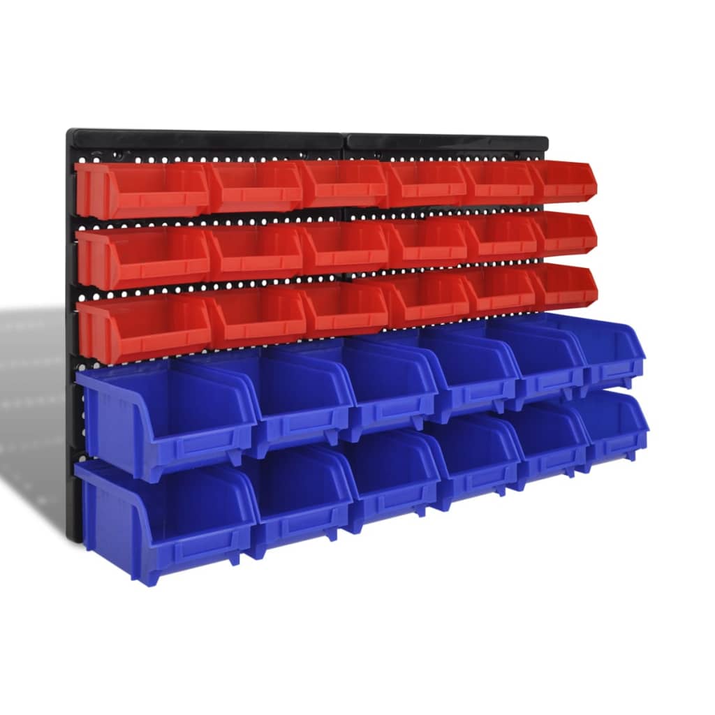 vidaXL 140761صندوق تخزين جداري بلاستيك للجراج 30 ق أزرق وأحمر