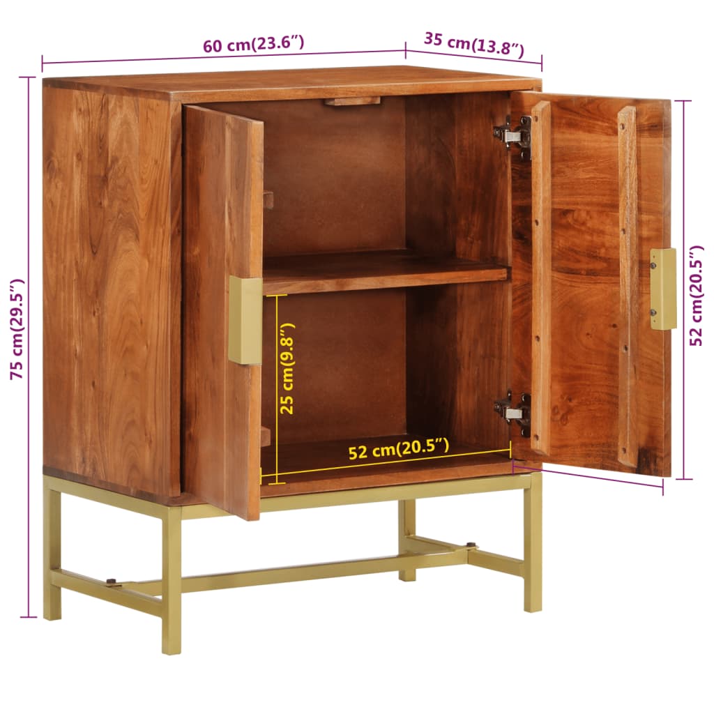 vidaXL خزانة جانبية 60×35×75 سم خشب أكاسيا صلب