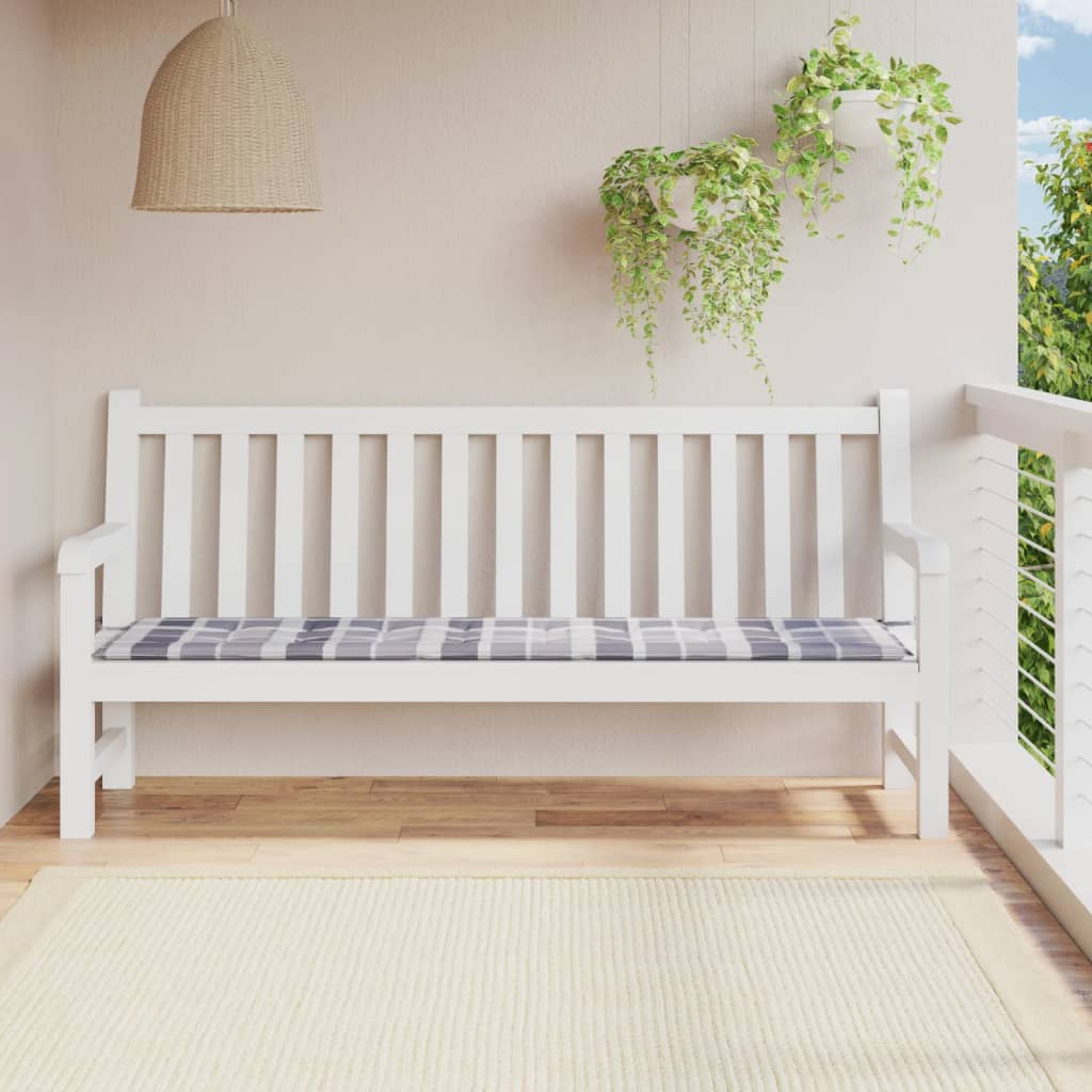 vidaXL وسادة مقعد حديقة نمط كاروهات رمادي 200×50×3 سم قماش