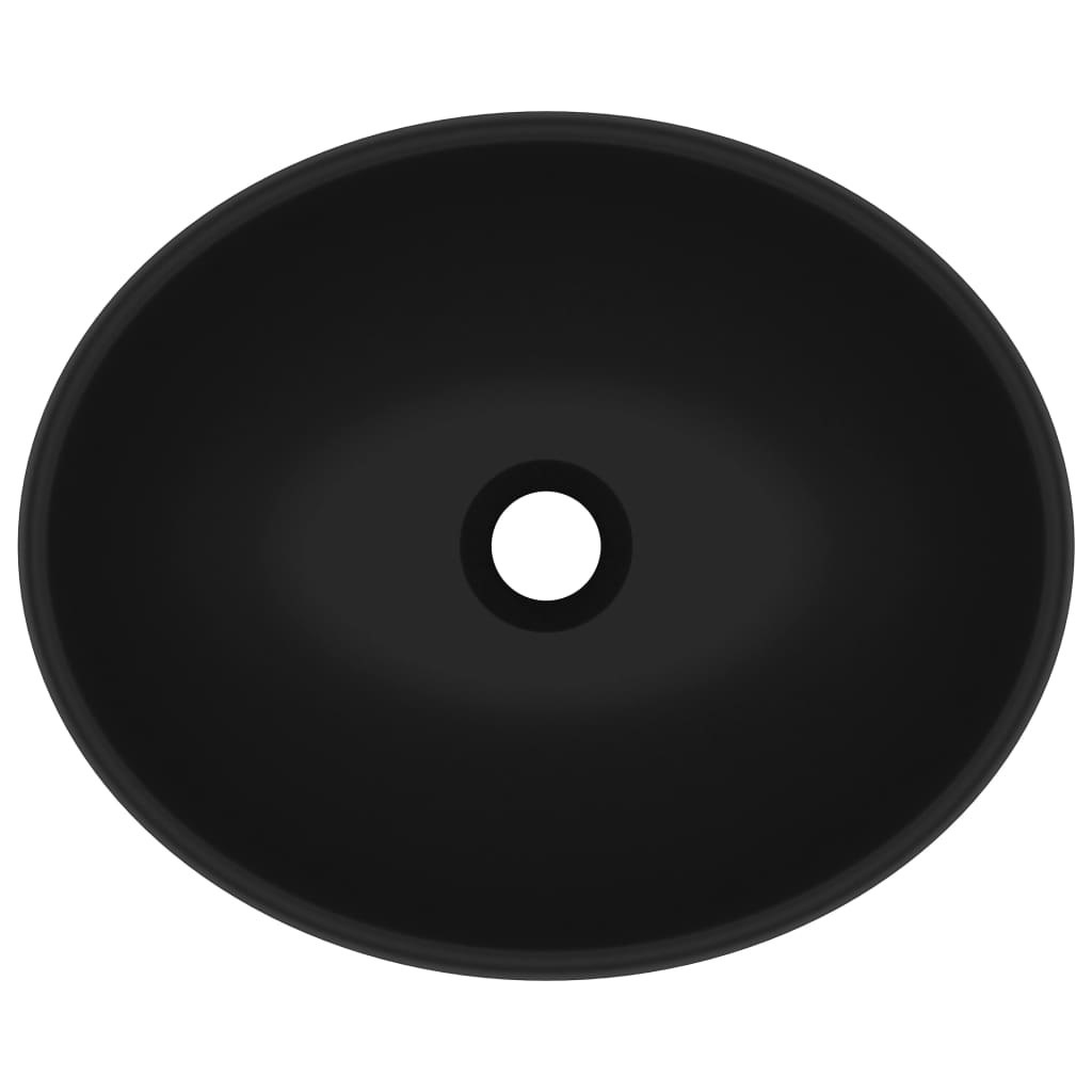 vidaXL حوض فاخر بيضاوي الشكل أسود غير لامع 40×33 سم سيراميك