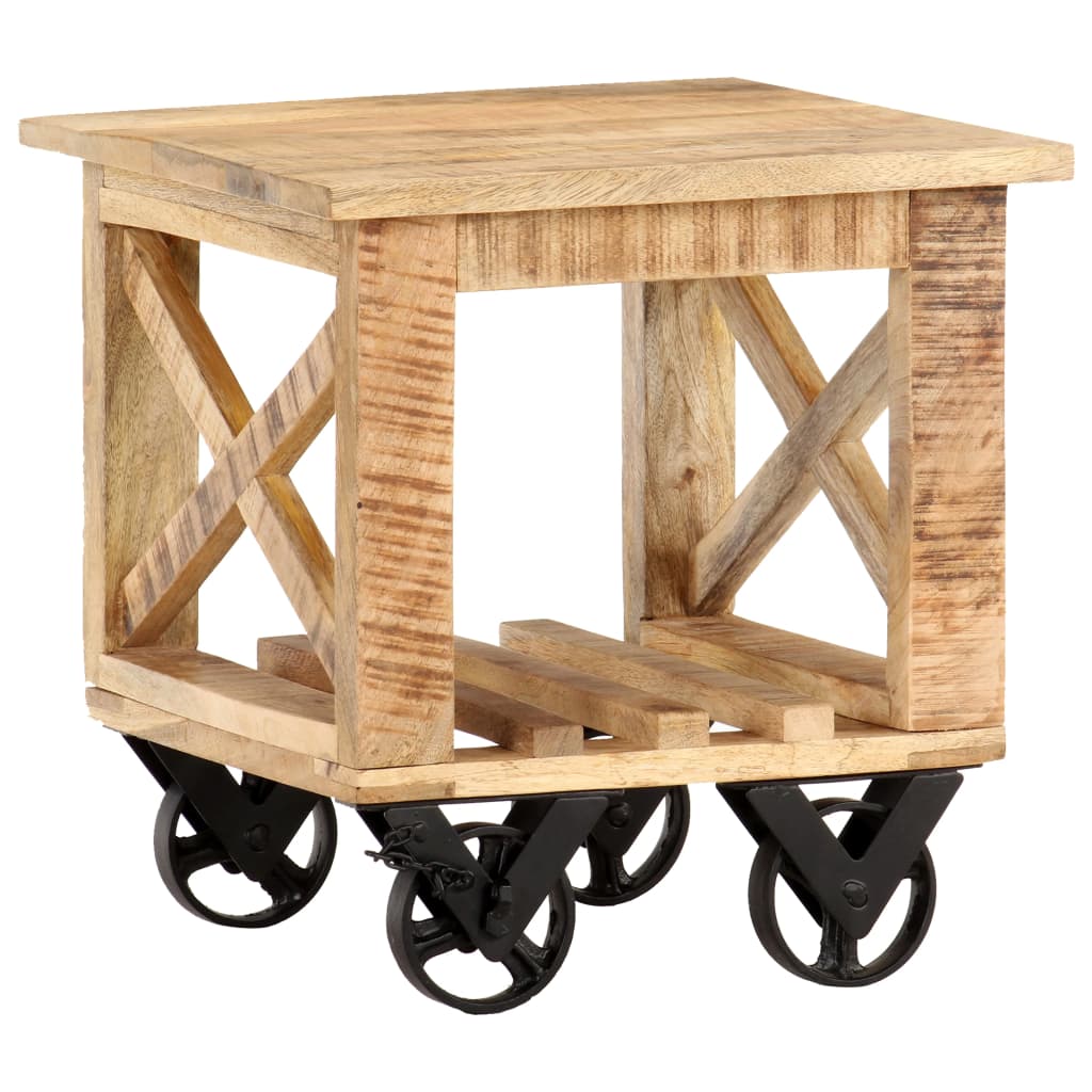 vidaXL طاولة جانبية مع عجلات 40×40×42 سم خشب مانجو خشن