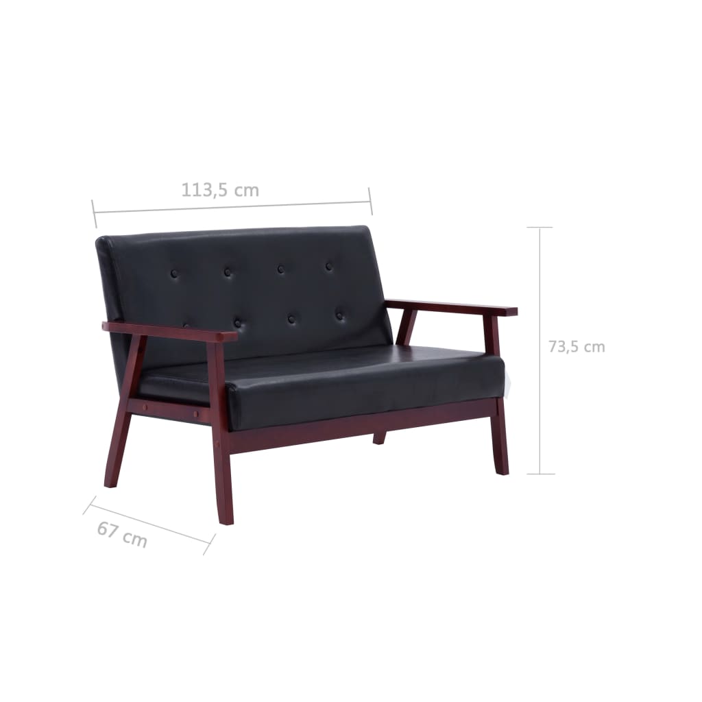 vidaXL أريكة بمقعدين أسود جلد صناعي