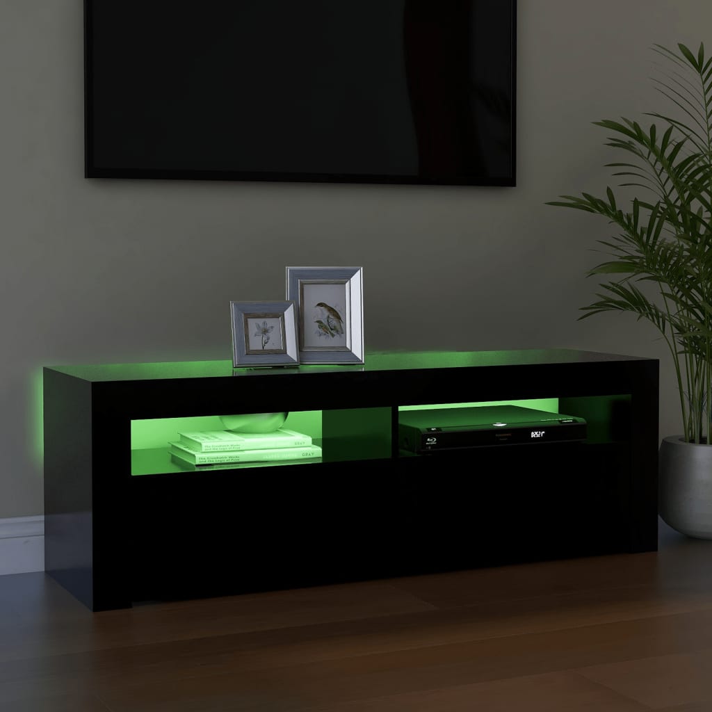 vidaXL خزانة تلفزيون مع أضواء ليد أسود 120×35×40 سم