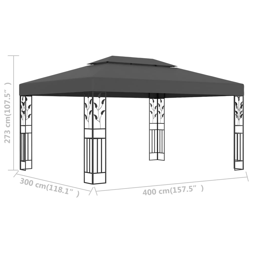 vidaXL جازيبو بسقف مزدوج 3×4 م أنثراسيت