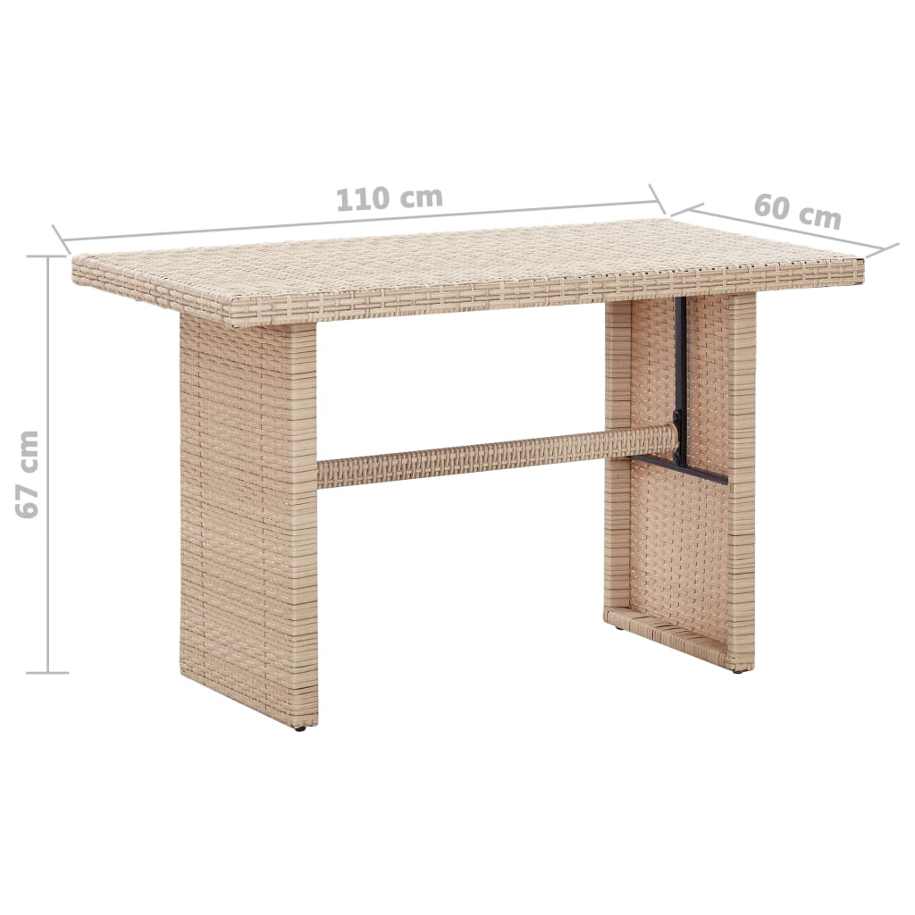 vidaXL طاولة حديقة بيج 110×60×67 سم بولي روطان