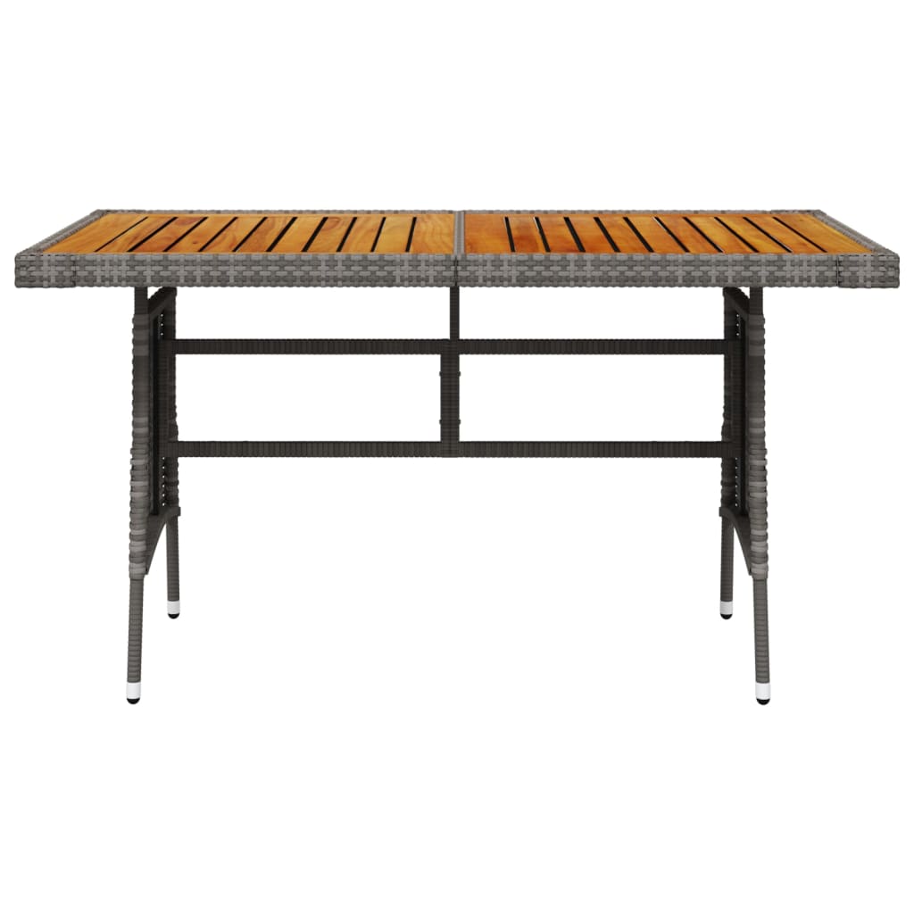 vidaXL طاولة حديقة رمادي 130×70×72 سم بولي روطان وخشب أكاسيا صلب