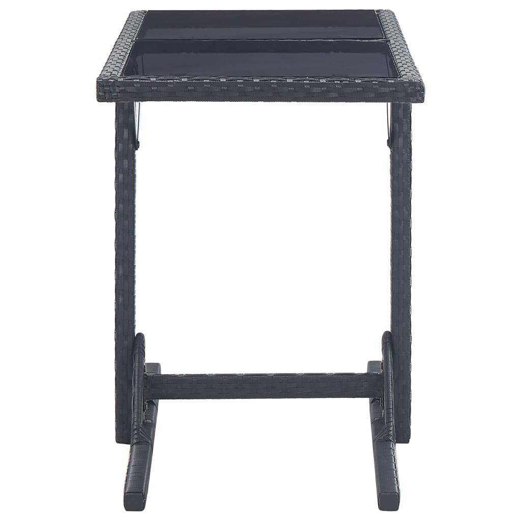 vidaXL طاولة حديقة لون أسود 110×53×72 سم زجاج وبولي روطان