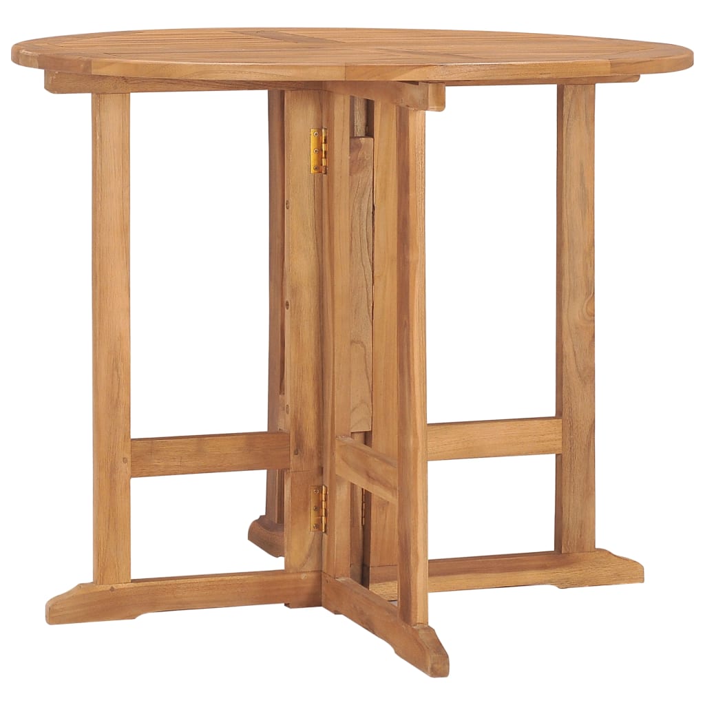 vidaXL طاولة سفرة حديقة قابلة للطي بقطر 90×75 سم خشب ساج صلب
