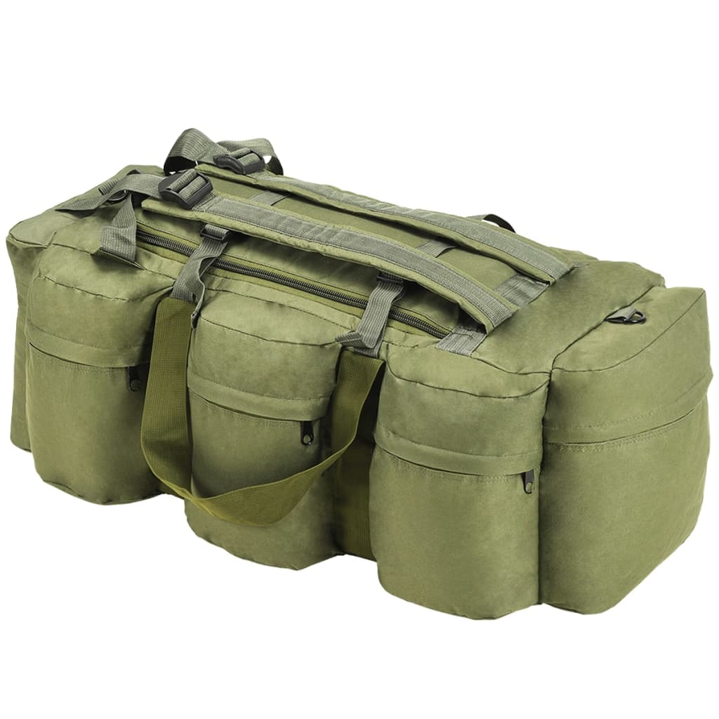 vidaXL حقيبة قماش خشن طراز جيش 3 في 1 90 لتر لون أخضر زيتوني