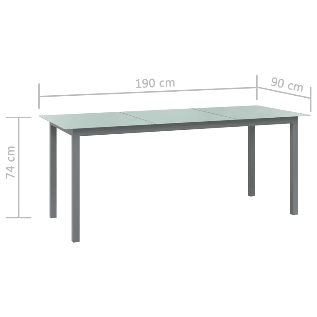 vidaXL طاولة حديقة رمادي فاتح 190×90×74 سم ألومنيوم وزجاج