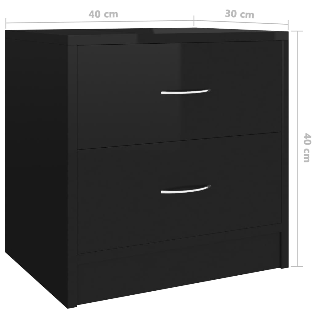 vidaXL خزانات سرير جانبية 2 ق أسود لامع 40×30×40 سم خشب مضغوط