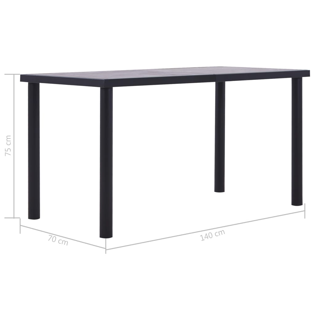 vidaXL طاولة سفرة أسود ورمادي أسمنتي 140×70×75 سم خشب MDF