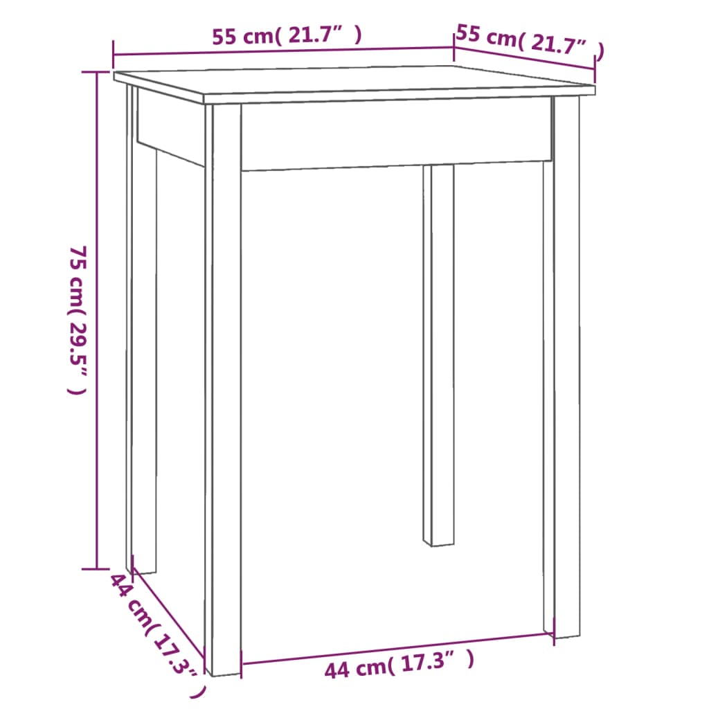 vidaXL طاولة طعام 75x55x55 سم خشب صنوبر صلب