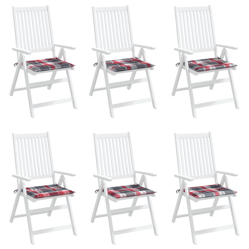 vidaXL وسائد كرسي حديقة 6 ق نمط كاروهات أحمر 40×40×3 سم قماش