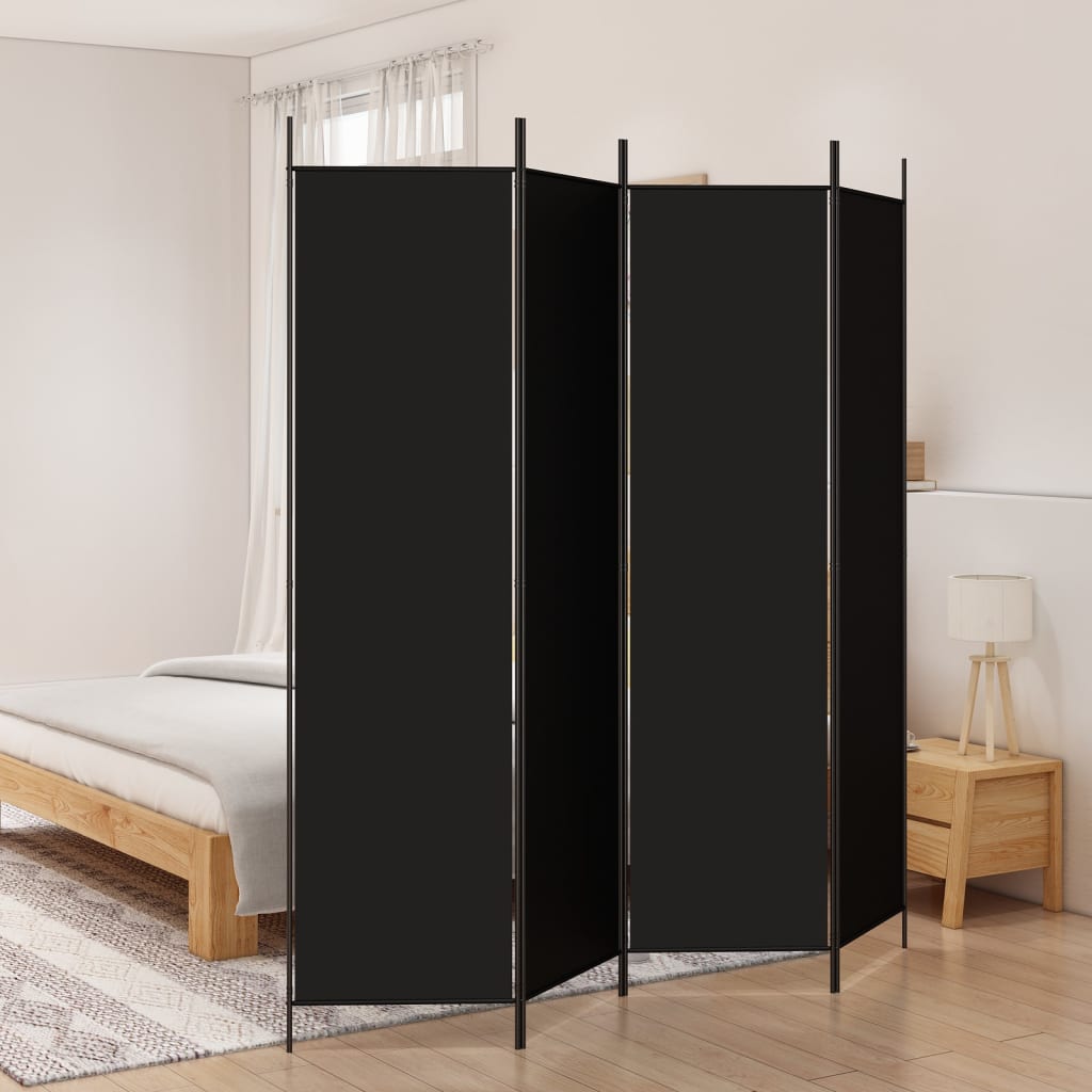 vidaXL مقسم غرفة 4-ألواح أسود 200×200 سم قماش