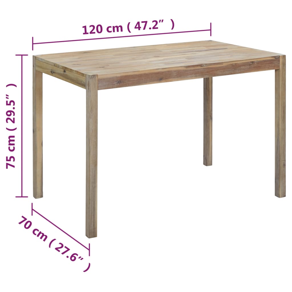 vidaXL طاولة طعام 120×70×75 سم خشب أكاسيا صلب