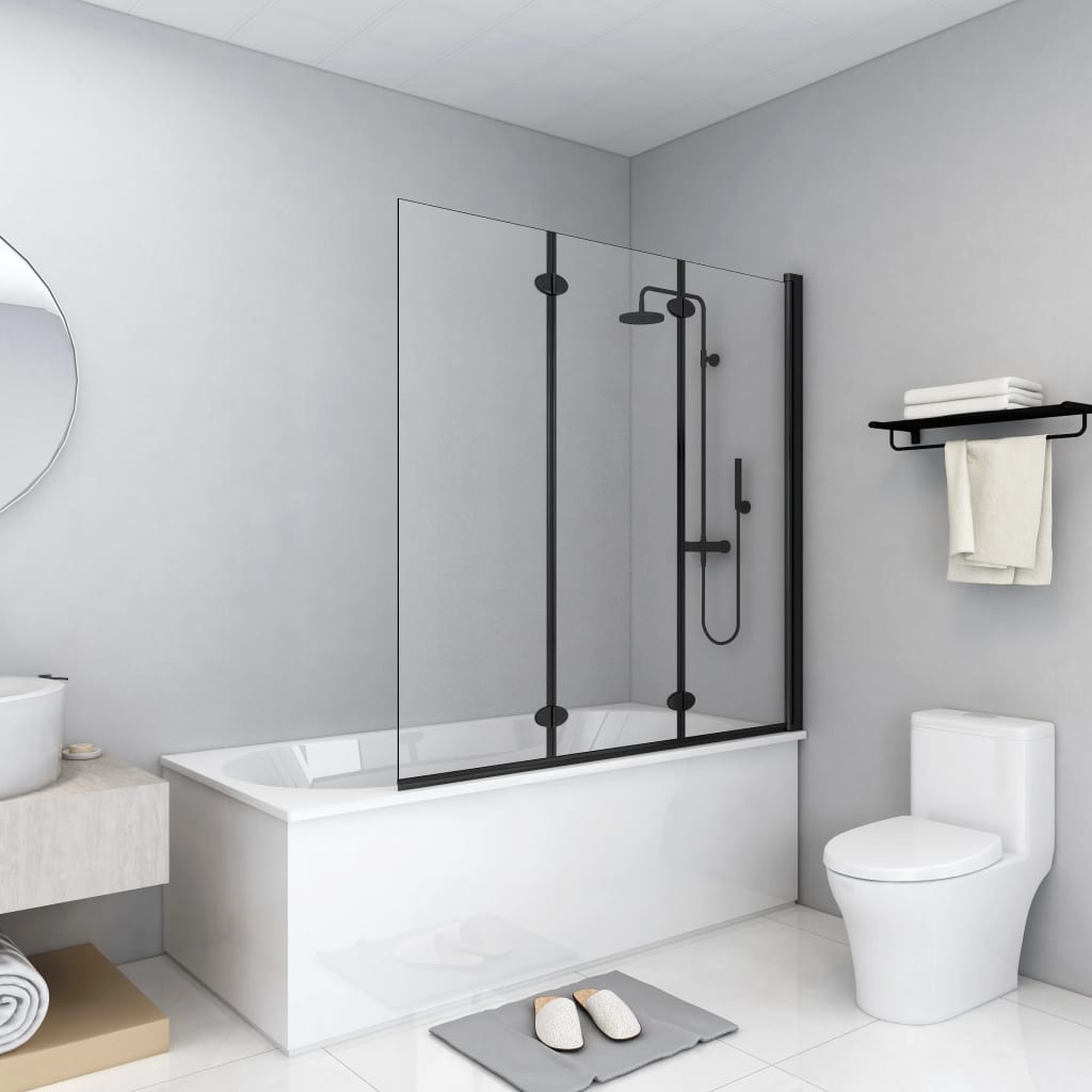 vidaXL غرفة استحمام قابلة للطي 3 ألواح 130×138 سم أسود