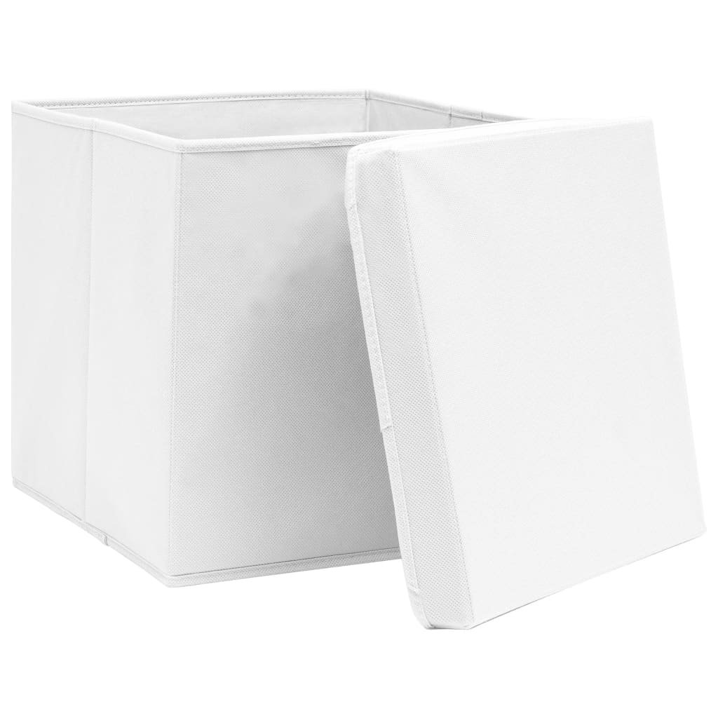 vidaXL صناديق تخزين ذات أغطية 10 ق أبيض 32×32×32 سم قماش