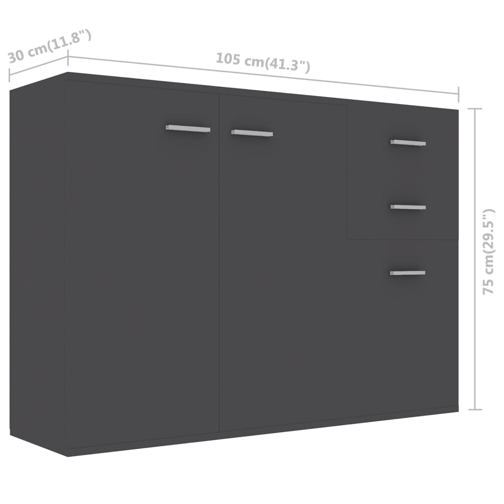 vidaXL خزانة جانبية رمادي 105×30×75 سم خشب مضغوط