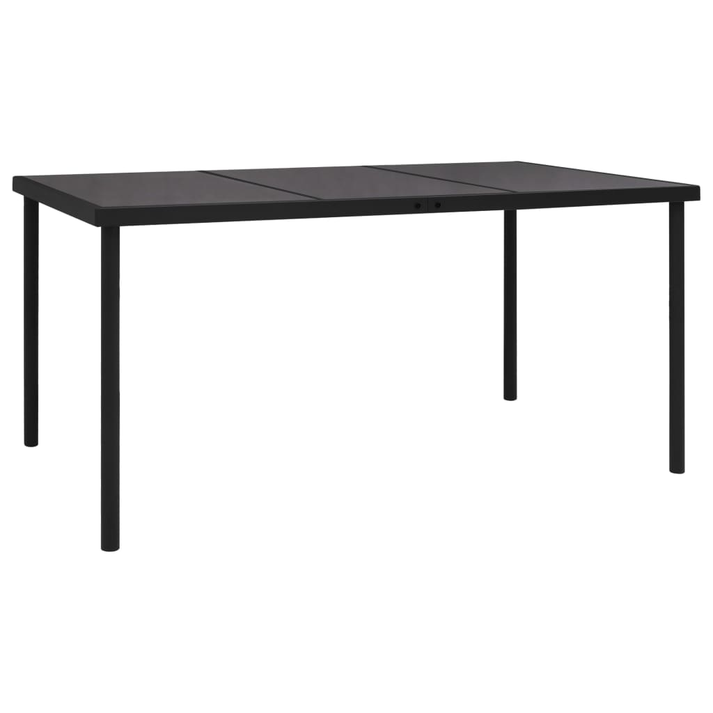 vidaXL طاولة حديقة بسطح زجاجي أسود 150×90×74 سم فولاذ