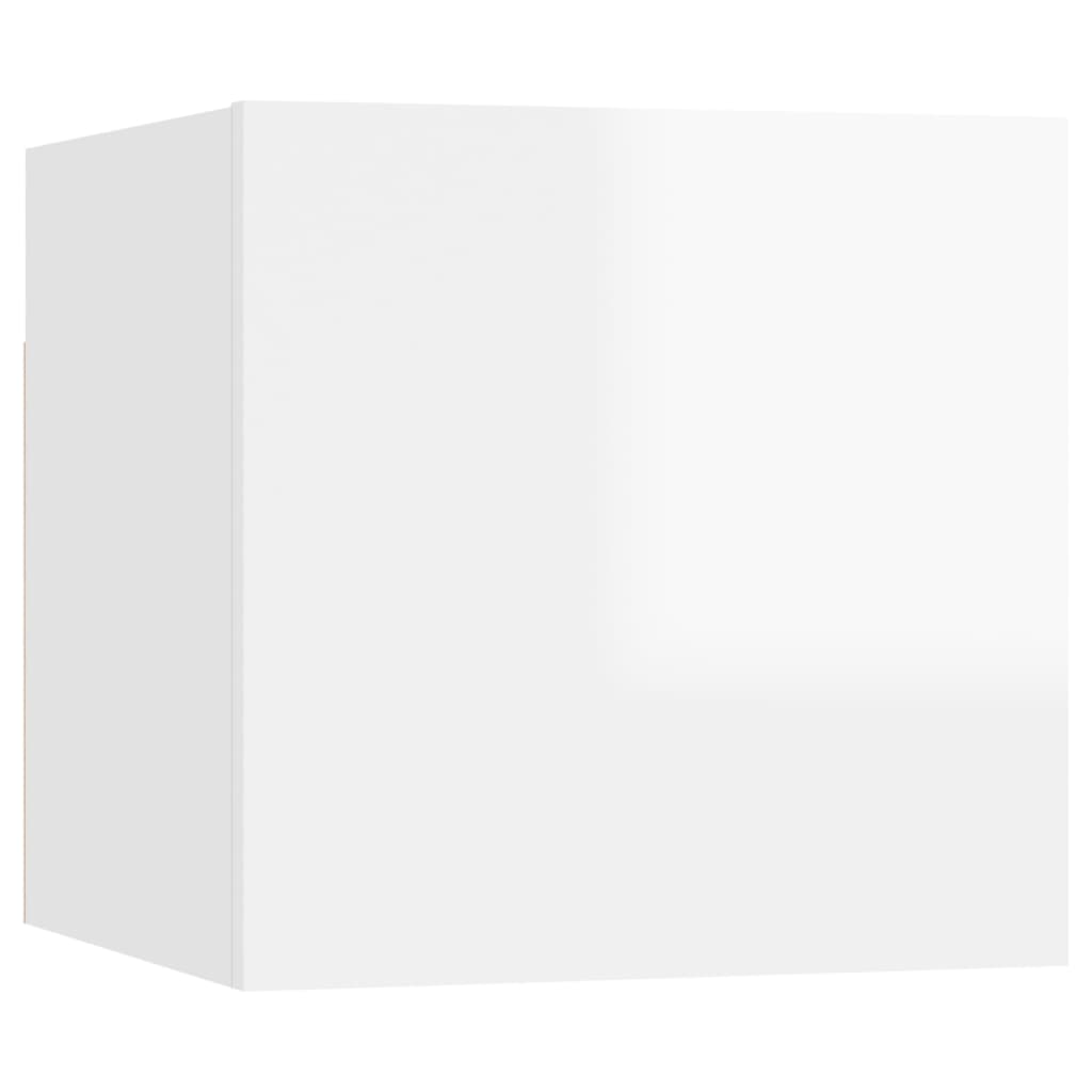 vidaXL خزانات تلفزيون جدارية 2 قطع أبيض لامع 30x30x30.5 سم