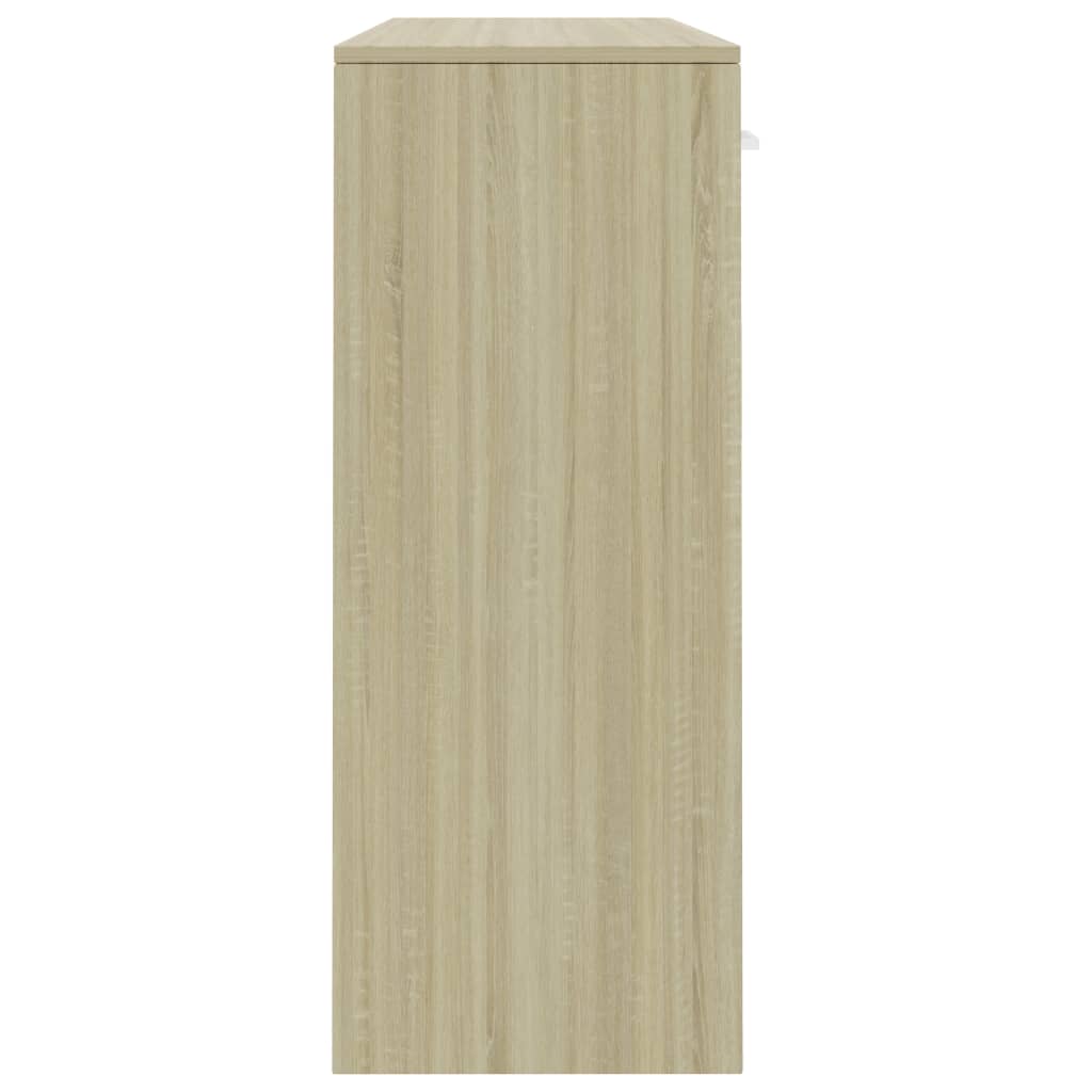 vidaXL خزانة جانبية أبيض وسونوما أوك 110×30×75 سم خشب حبيبي