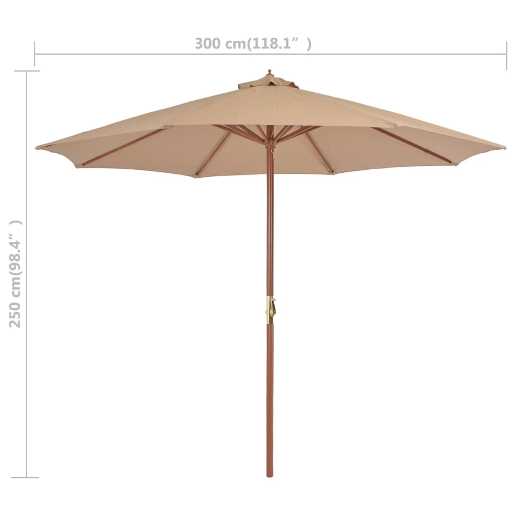 vidaXL مظلة شمسية خارجية مع عمود خشبي 300 سم رمادي بني