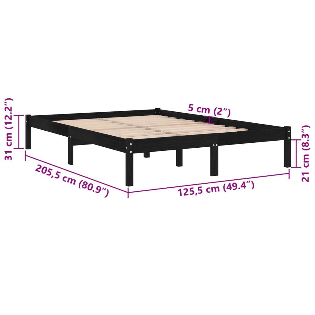 vidaXL إطار سرير خشب صنوبر صلب أسود 120×200 سم