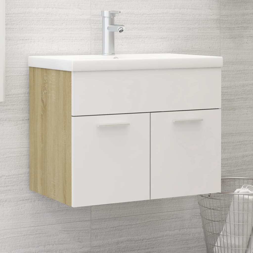 vidaXL 804652 vidaXL Sink Cabinet White and Sonoma Oak 60x38,5x46 cm Chipboard