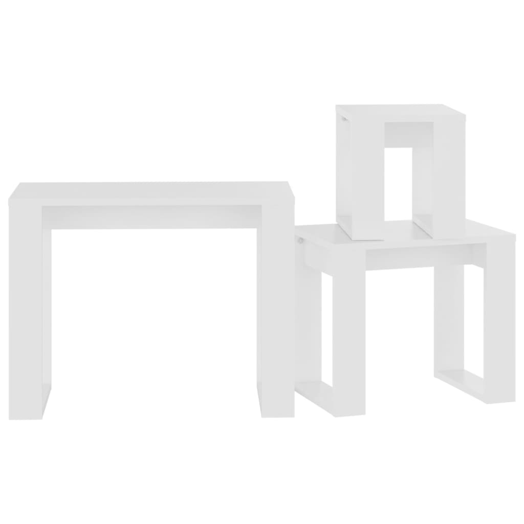 vidaXL طاولات متداخلة 3 ق أبيض خشب صناعي