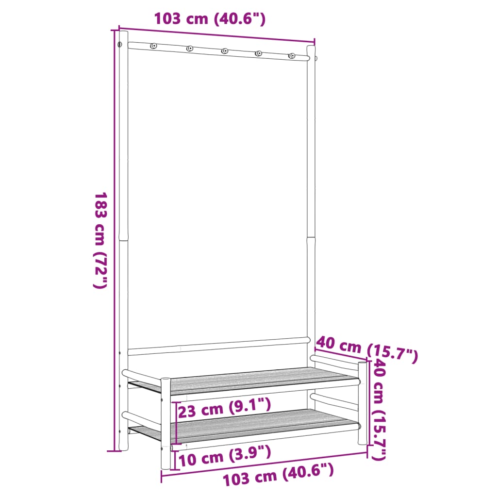 vidaXL حامل ملابس مع رفوف 183x40x103 سم خيزران