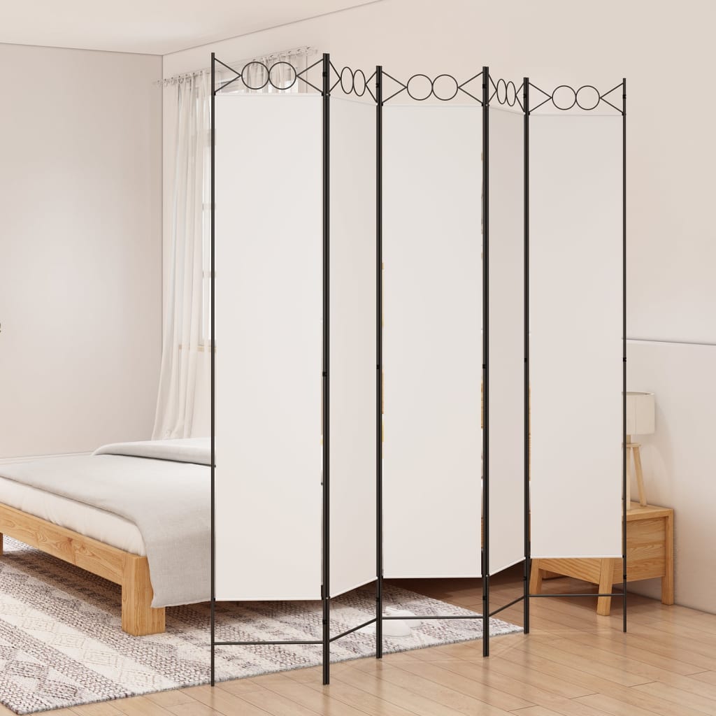 vidaXL مقسم غرفة 5-ألواح أبيض 200×220 سم قماش
