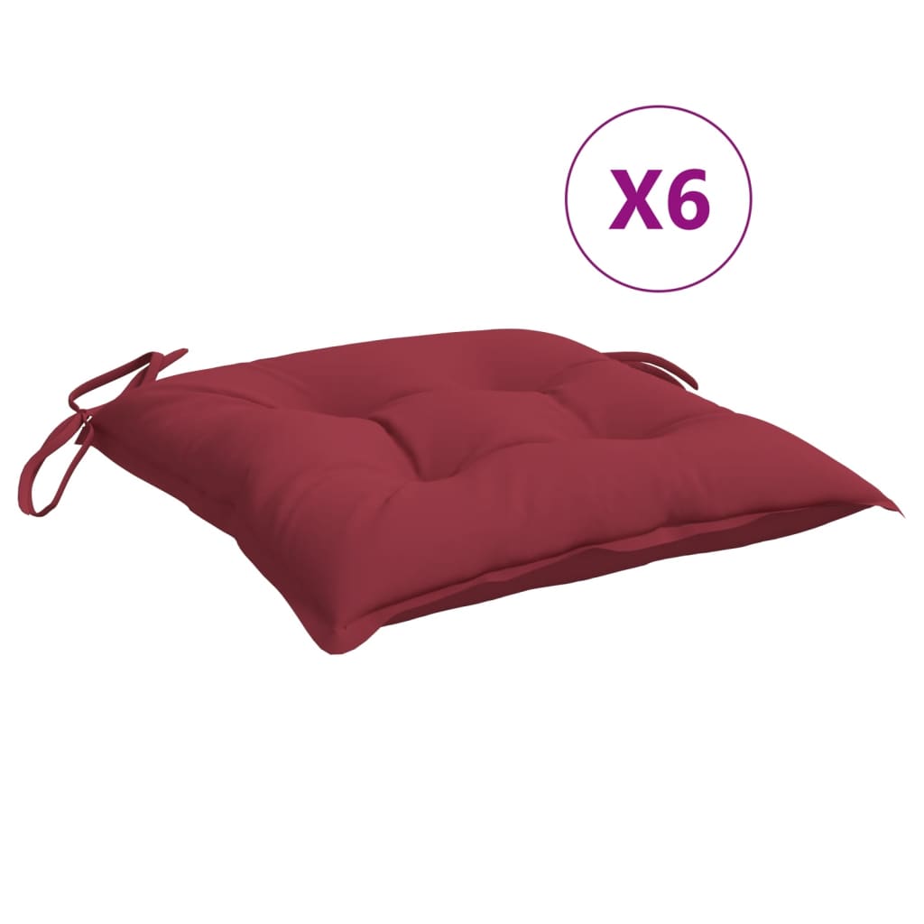 vidaXL وسائد كرسي 6 ق أحمر خمري 40×40×7 سم