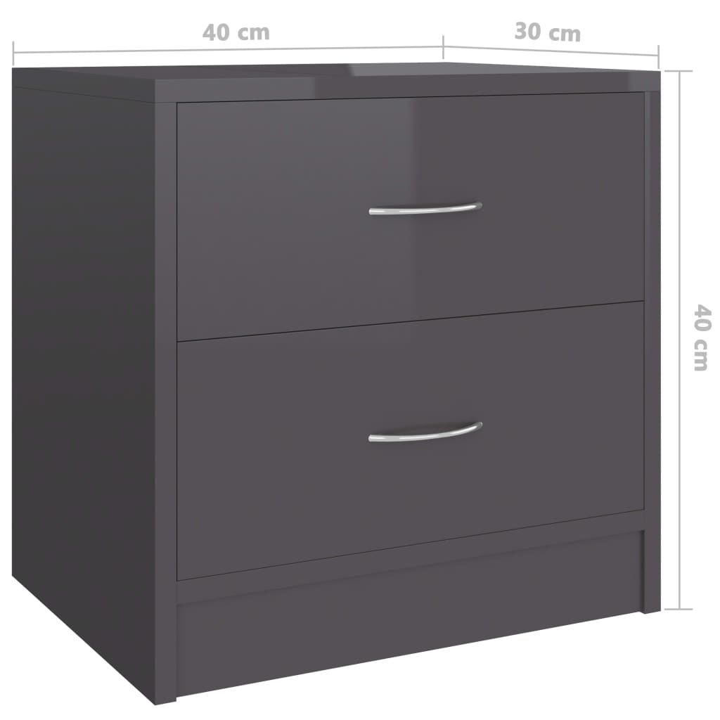 vidaXL خزانة سرير جانبية رمادي لامع 40×30×40 سم خشب مضغوط