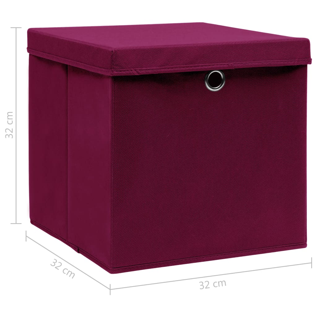 vidaXL صناديق تخزين ذات أغطية 10 ق أحمر داكن 32×32×32 سم قماش