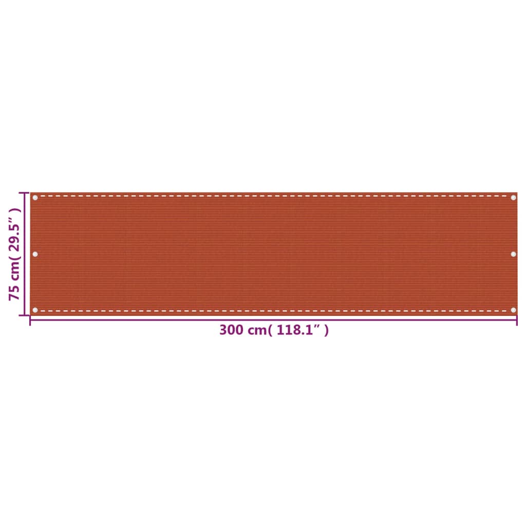 vidaXL حاجز شرفة برتقالي 75×300 سم HDPE
