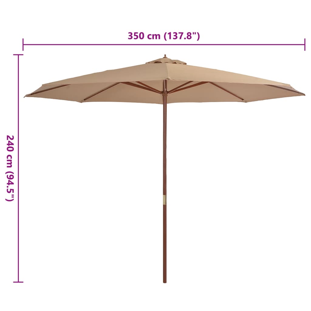 vidaXL مظلة شمسية خارجية مع عمود خشبي 350 سم رمادي بني