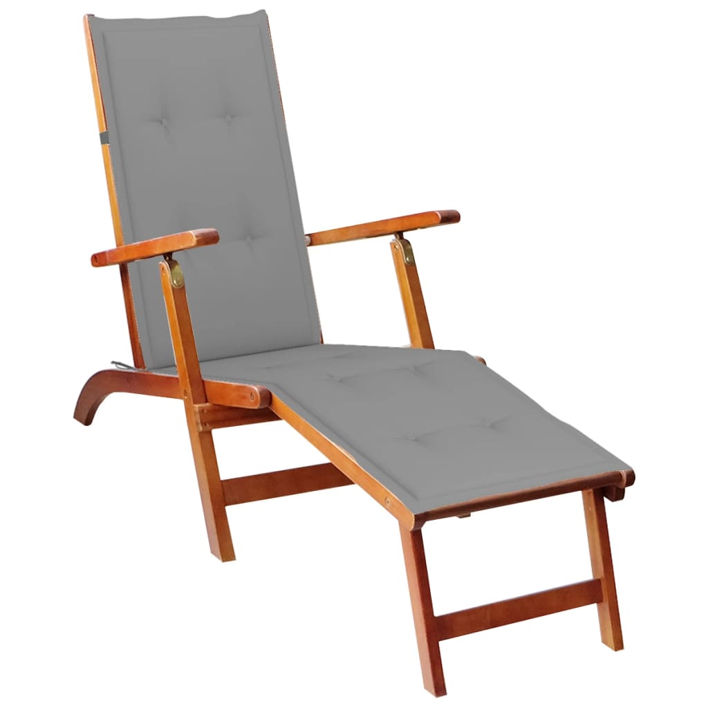 vidaXL كرسي استرخاء خارجية مع مسند للقدمين ووسادة خشب أكاسيا صلب