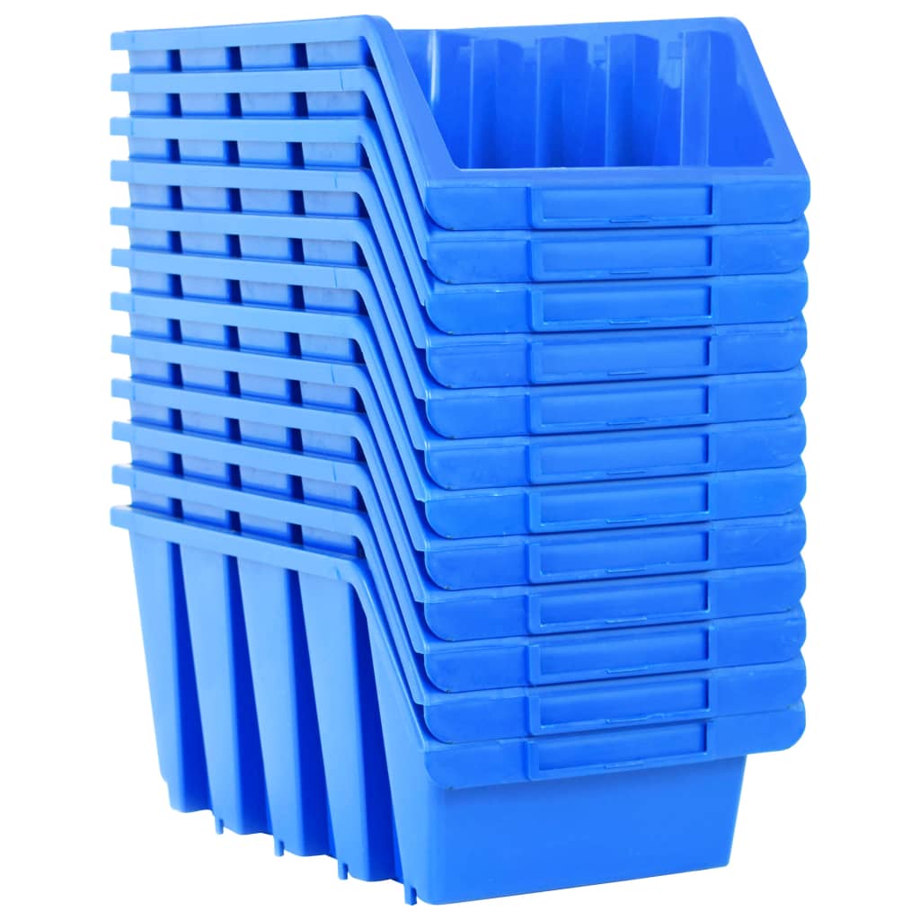 vidaXL صناديق تخزين قابلة للتكديس 14 ق بلاستيك أزرق