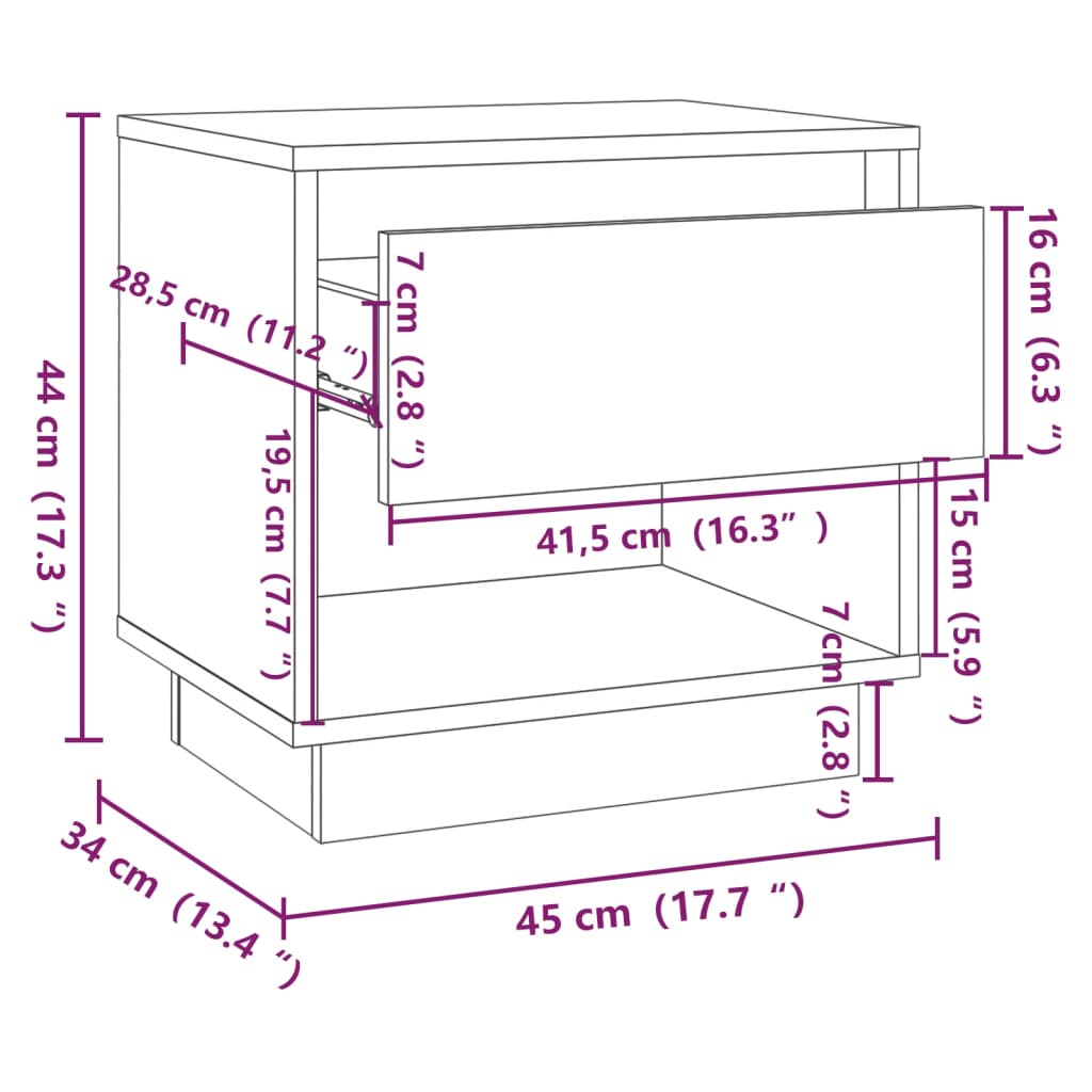 vidaXL خزانة جانب السرير أبيض 45×34×44 سم خشب صناعي