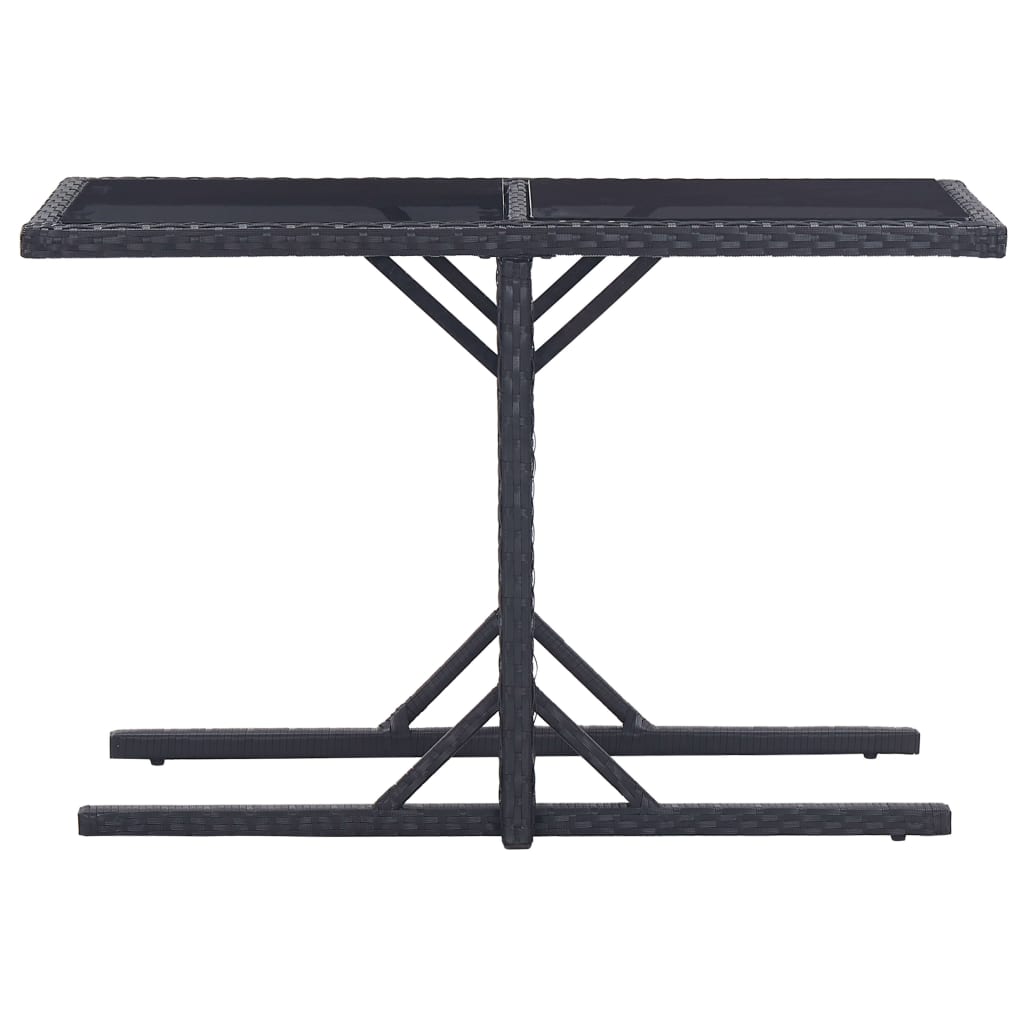 vidaXL طاولة حديقة لون أسود 110×53×72 سم زجاج وبولي روطان