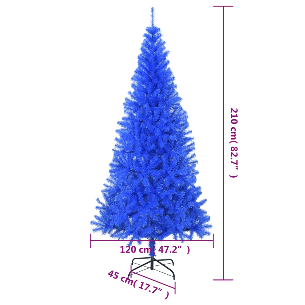 vidaXL شجرة كريسماس صناعية مع حامل أزرق 210 سم PVC