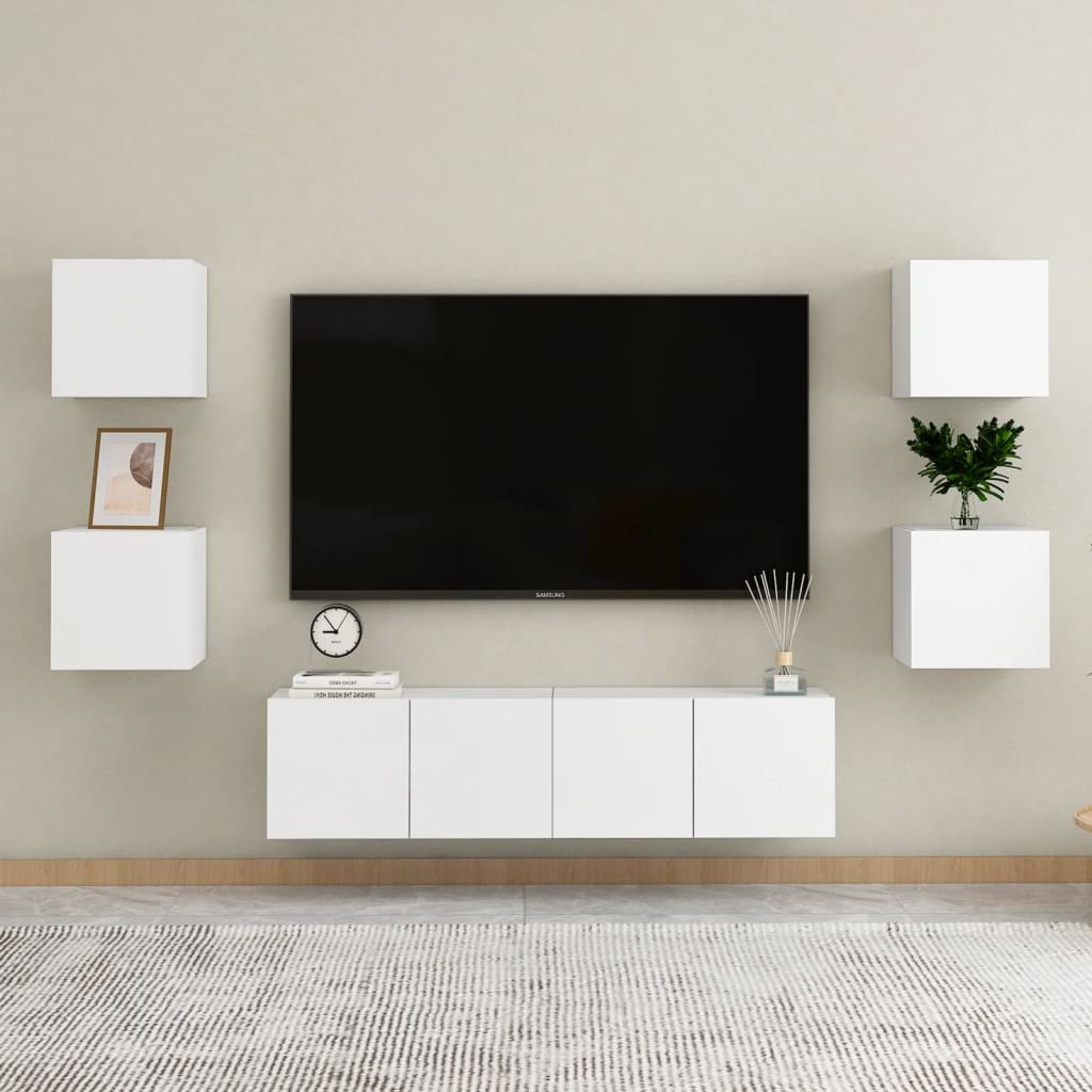 vidaXL خزانات تلفزيون جدارية 4 قطع أبيض 30x30x30.5 سم