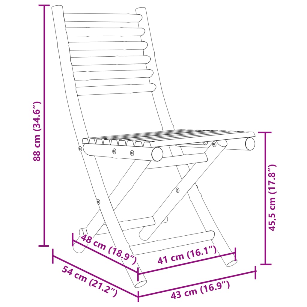 vidaXL كراسي حديقة قابلة للطي 2 ق 88x54x43 سم خيزران