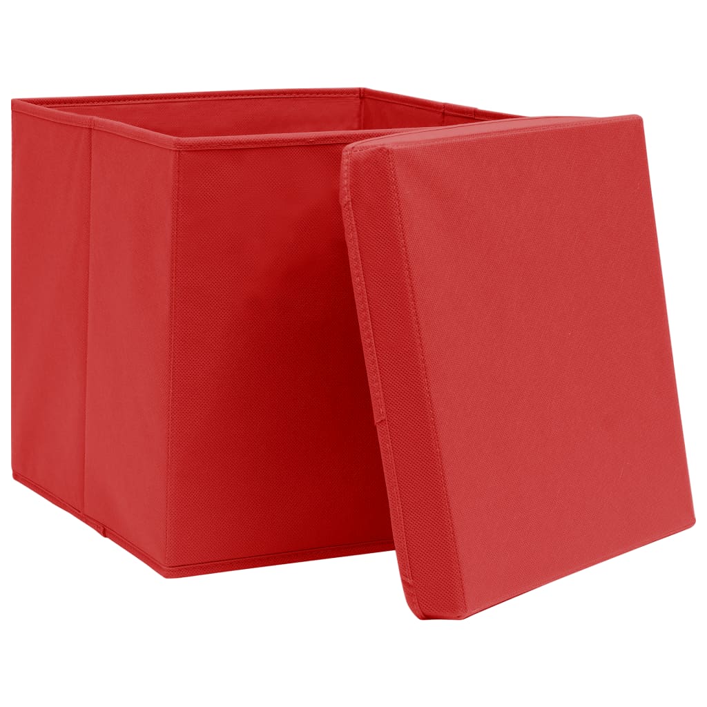 vidaXL صناديق تخزين ذات أغطية 4 ق أحمر 32×32×32 سم قماش
