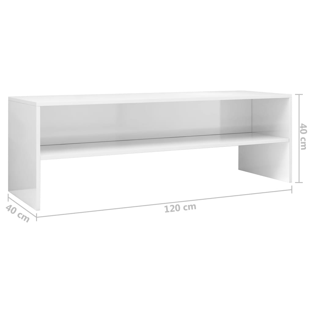 vidaXL خزانة تلفزيون أبيض لامع 120×40×40 خشب حبيبي