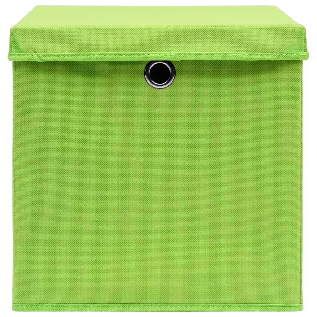 vidaXL صناديق تخزين ذات أغطية 10 ق أخضر 32×32×32 سم قماش