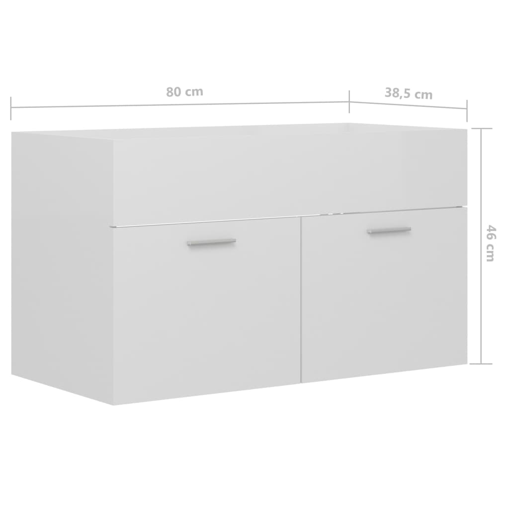 vidaXL خزانة حوض أبيض شديد اللمعان 80×38.5×46 سم خشب حبيبي